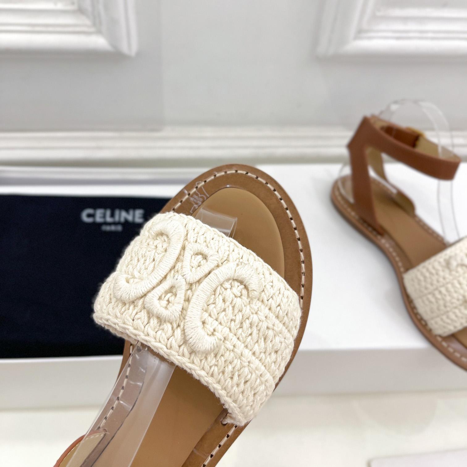 Celine Lympia Sandal In Triomphe Maccrame Cotton & Calfskin - FashionPlug
