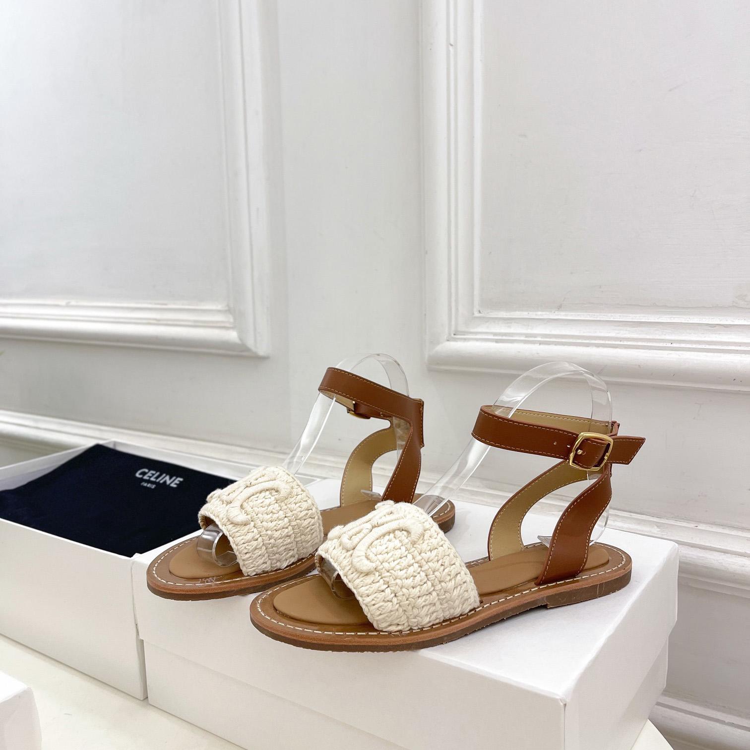 Celine Lympia Sandal In Triomphe Maccrame Cotton & Calfskin - FashionPlug