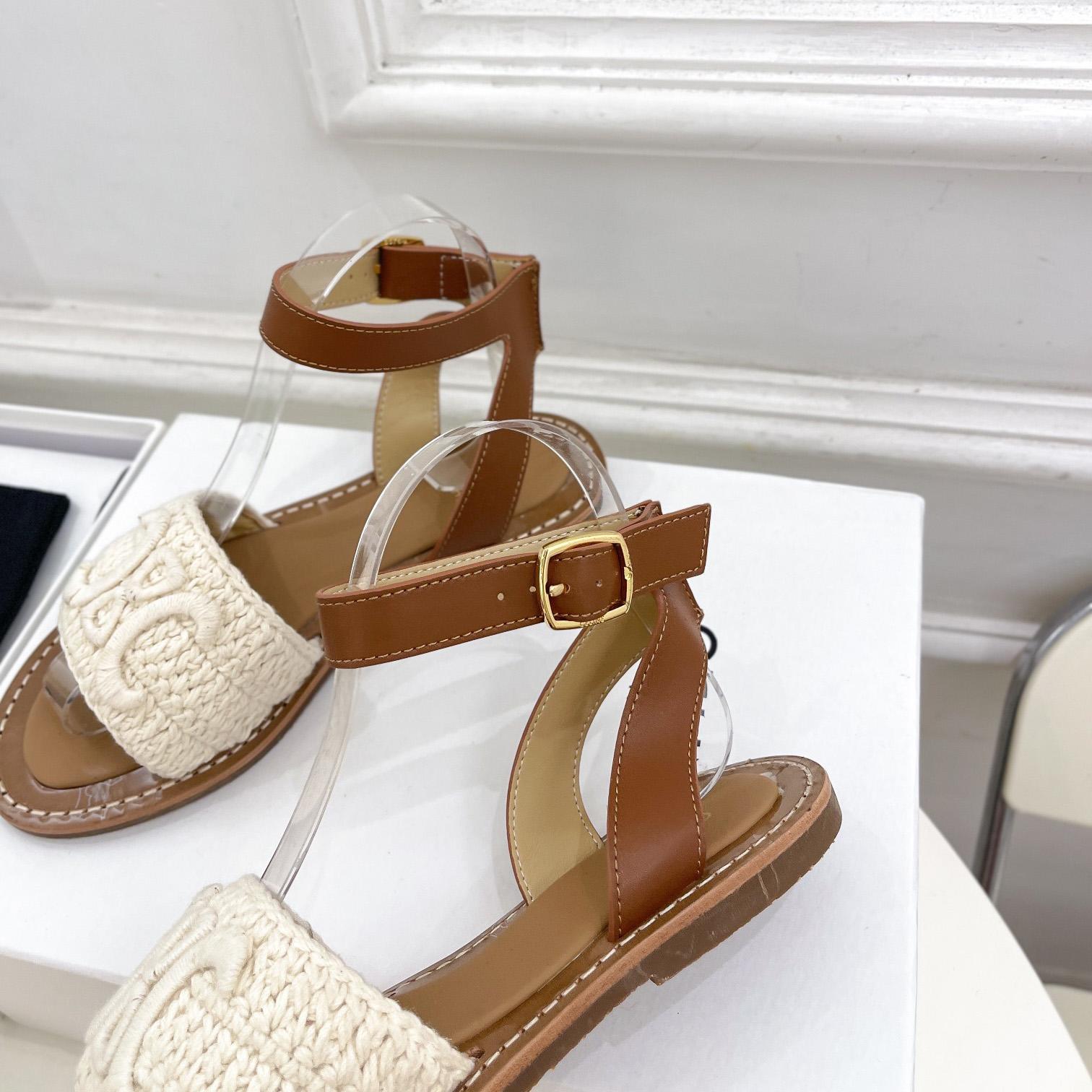 Celine Lympia Sandal In Triomphe Maccrame Cotton & Calfskin - FashionPlug