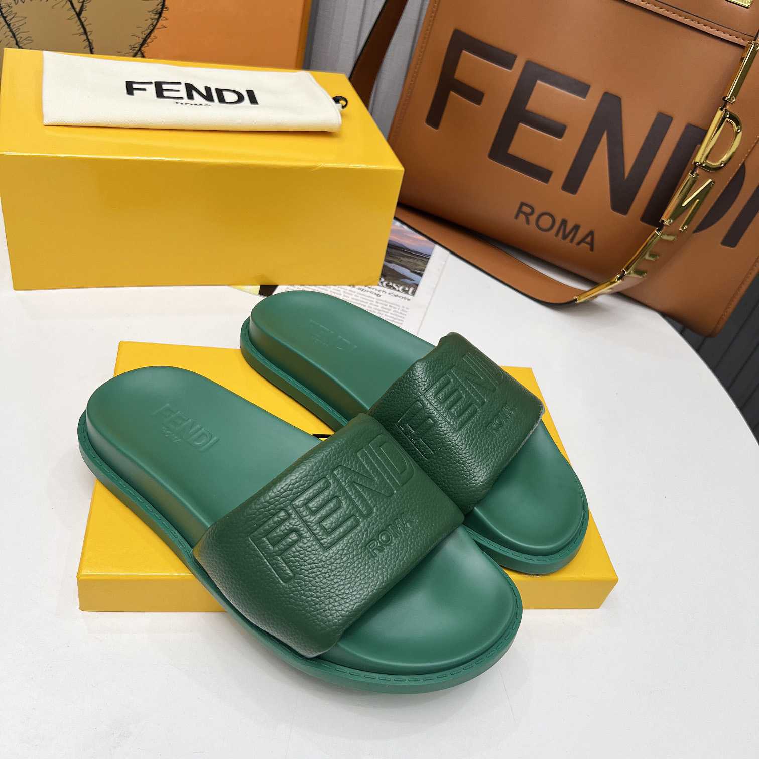 Fendi Roma Slides Green Leather Fussbett - FashionPlug