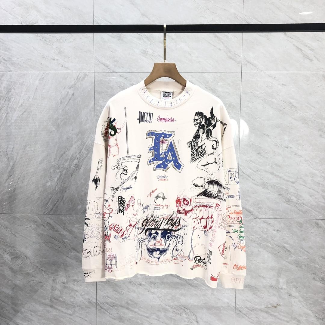 Saint Michael Long-sleeve Graphic-print T-shirt - FashionPlug