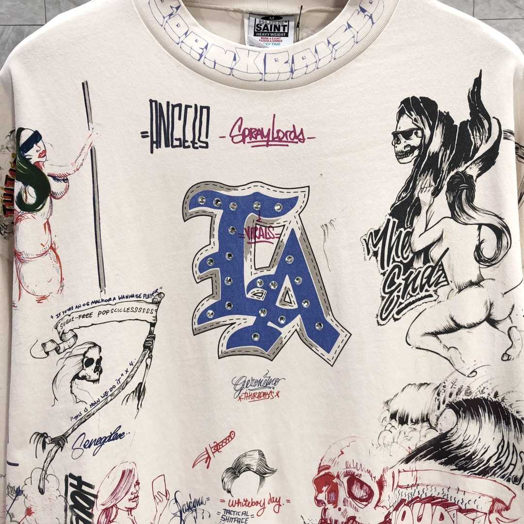 Saint Michael Long-sleeve Graphic-print T-shirt - FashionPlug