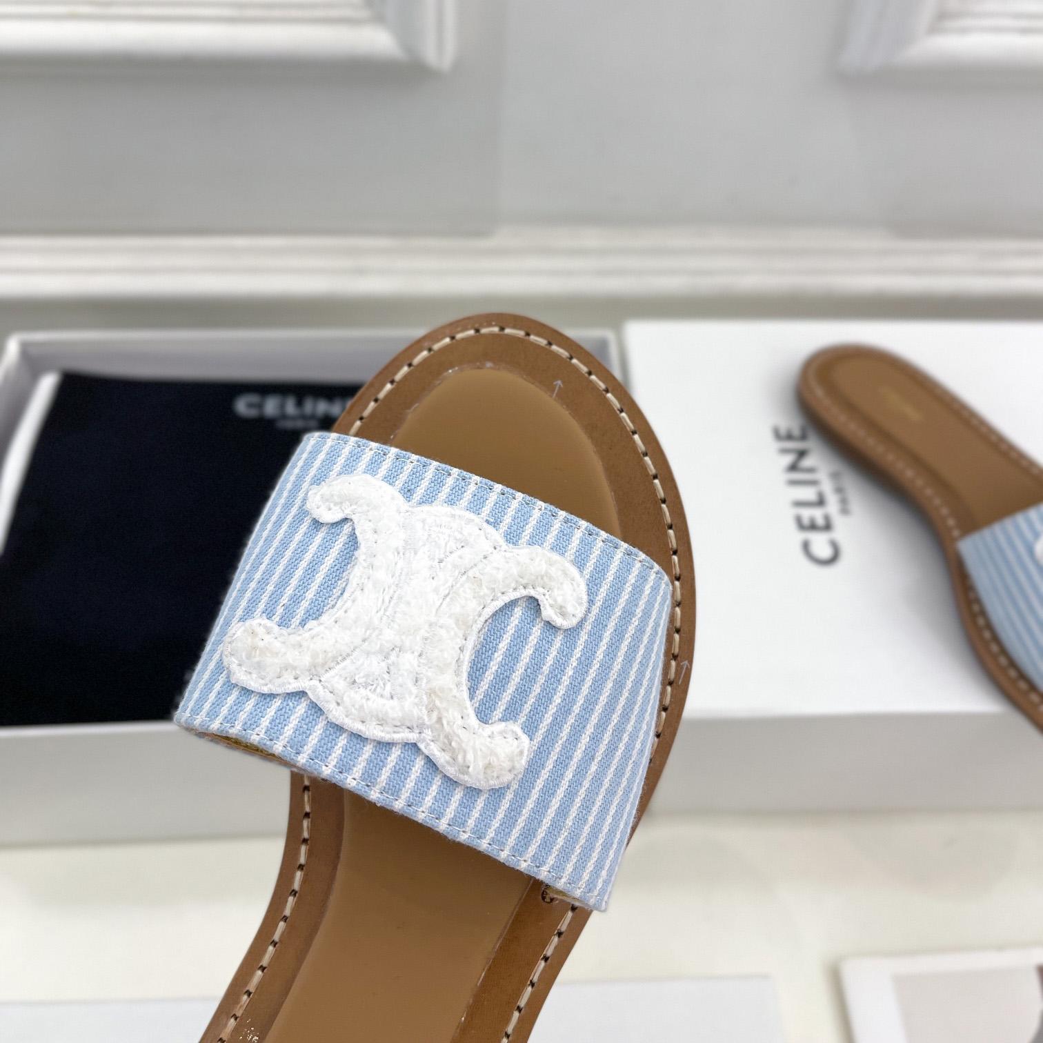 Celine Lympia Mule In Oshkosh Canvas Off White / Navy - FashionPlug