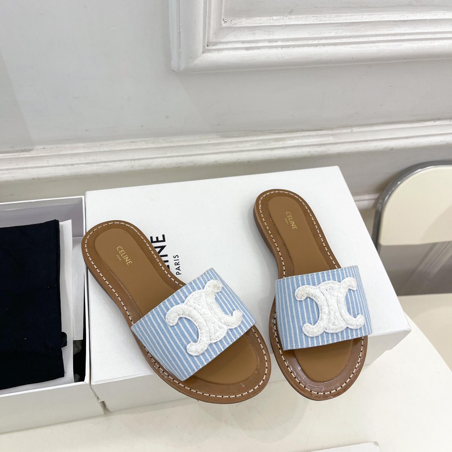 Celine Lympia Mule In Oshkosh Canvas Off White / Navy - FashionPlug