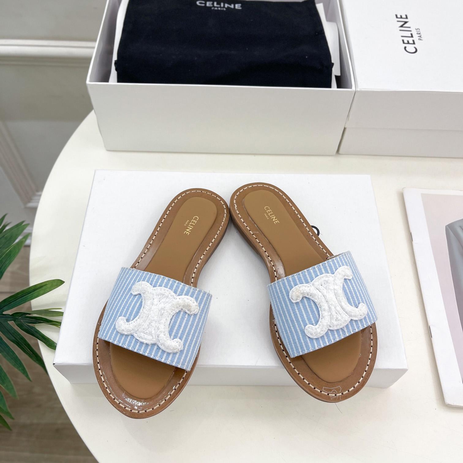 Celine Lympia Mule In Oshkosh Canvas Off White / Navy - FashionPlug