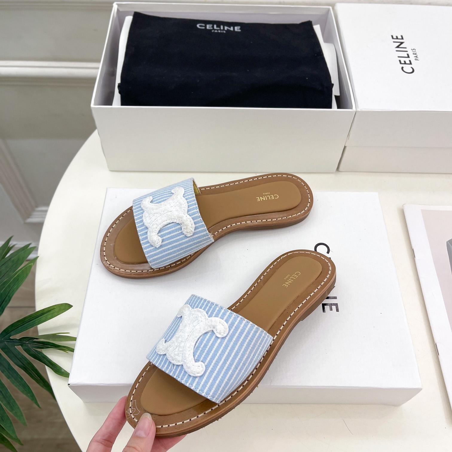 Celine Lympia Mule In Oshkosh Canvas Off White / Navy - FashionPlug