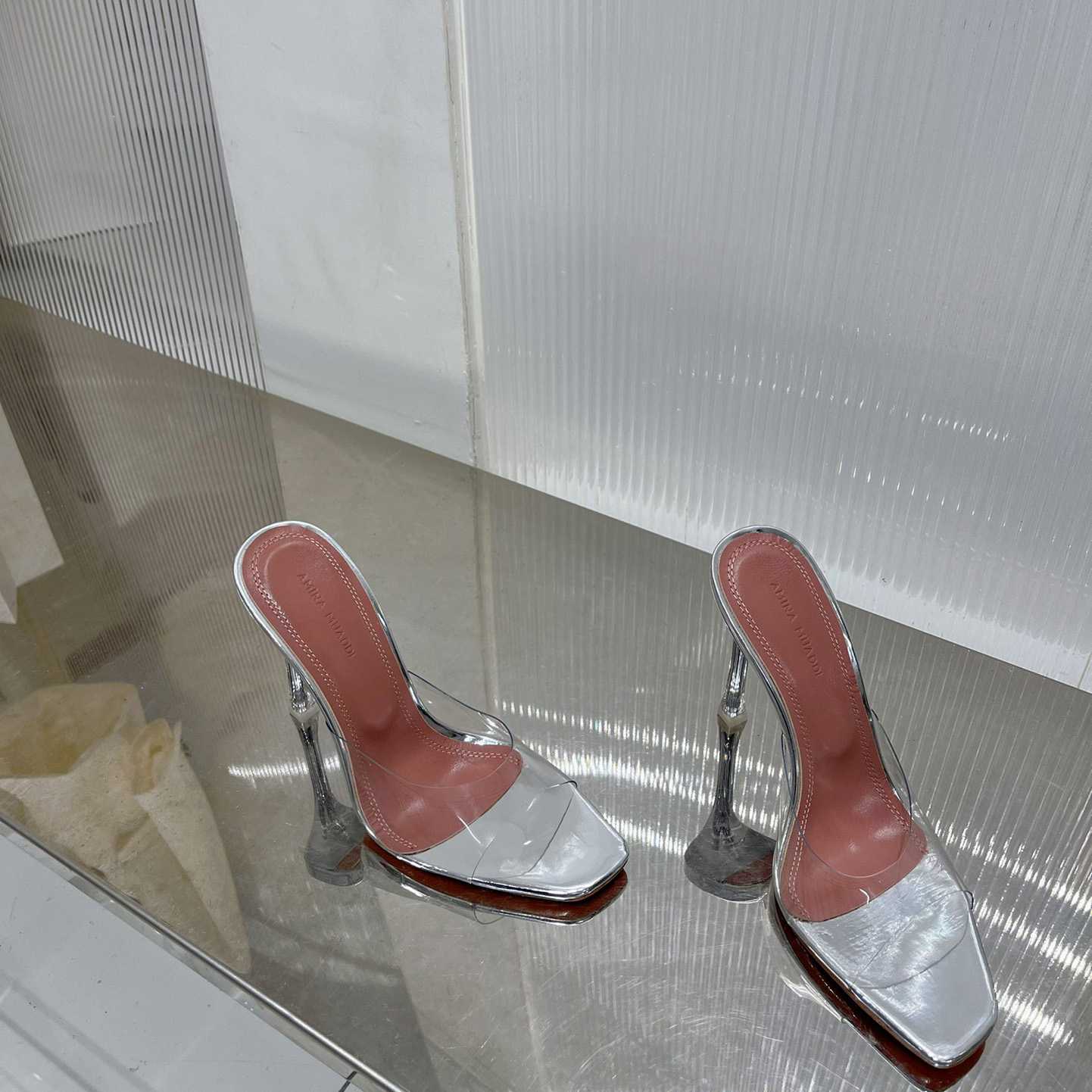 Amina Muaddi Lupita Glass Mules   110mm - FashionPlug
