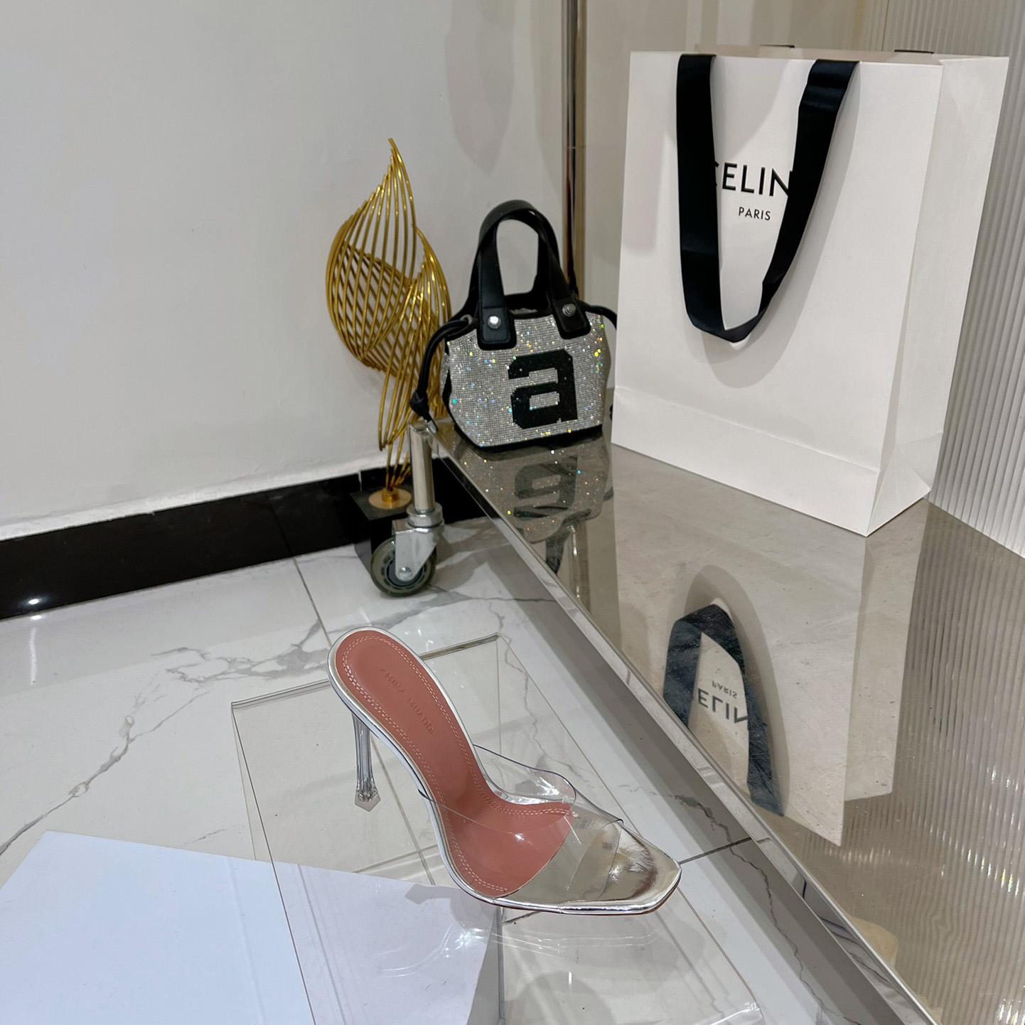Amina Muaddi Lupita Glass Mules   110mm - FashionPlug