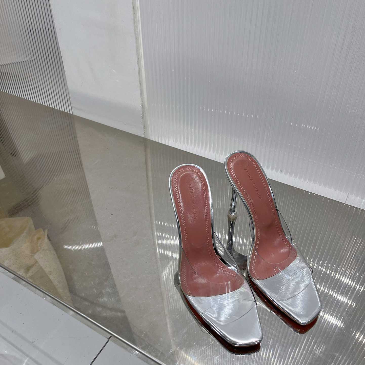 Amina Muaddi Lupita Glass Mules   110mm - FashionPlug