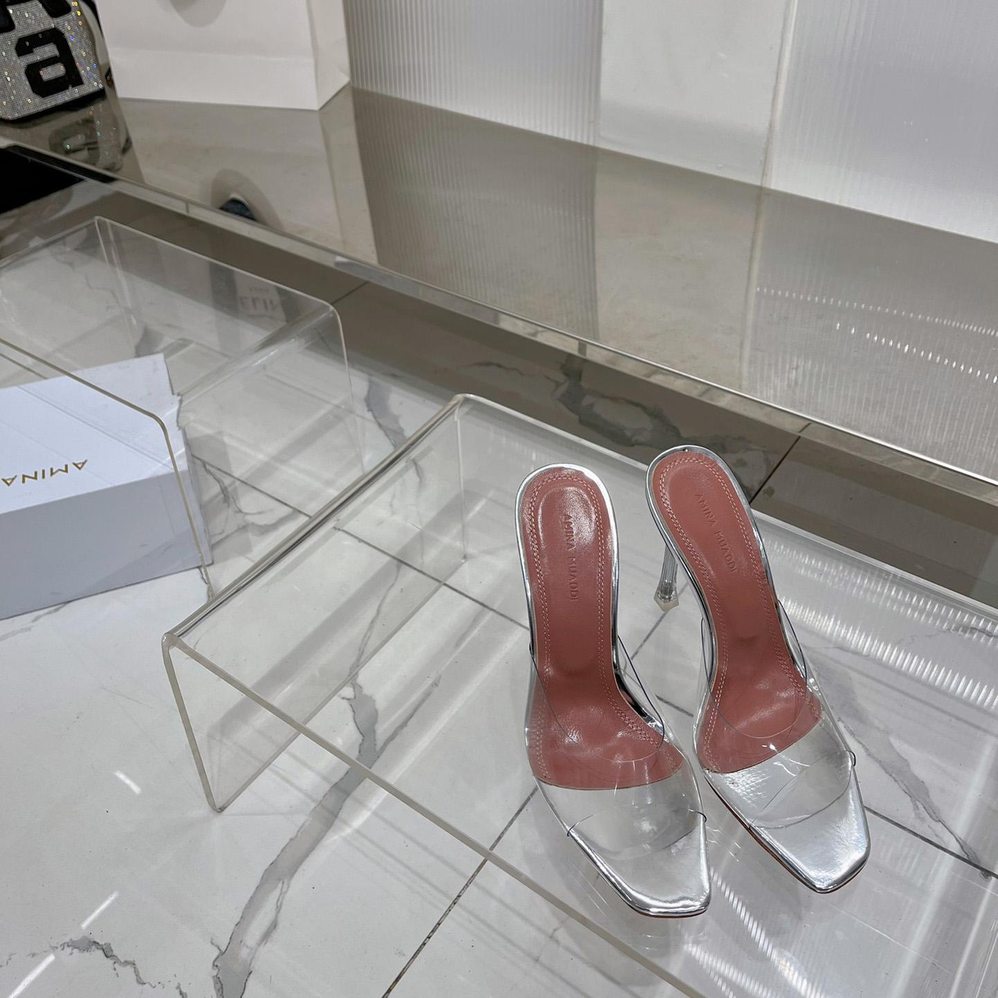 Amina Muaddi Lupita Glass Mules   110mm - FashionPlug
