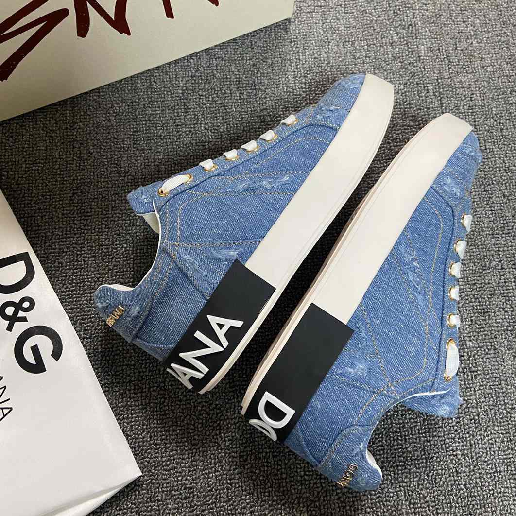 Dolce & Gabbana Portofino Denim Patchwork Trainers In Blue - FashionPlug