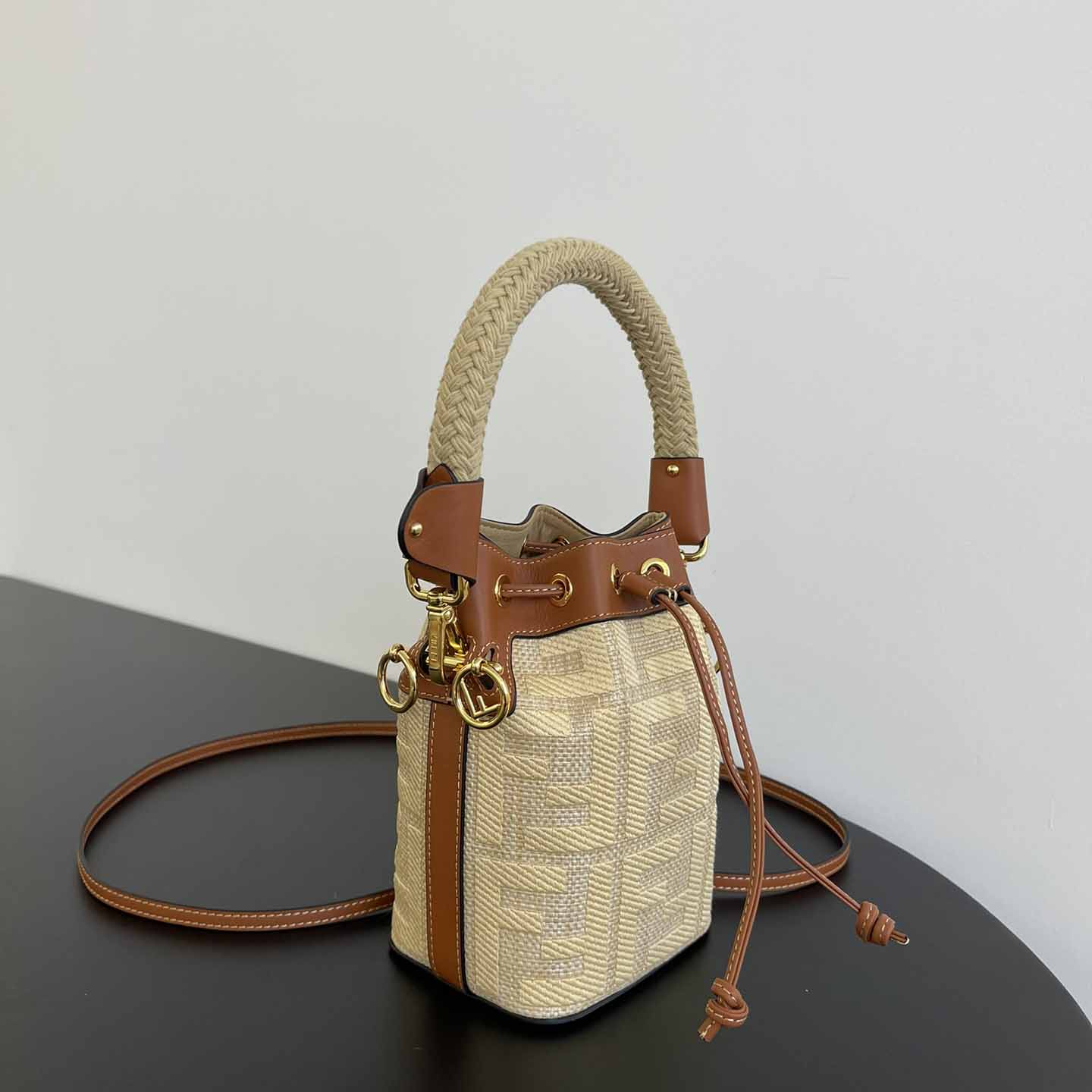 Fendi Mon Tresor Natural Straw Mini-bag With FF Embroidery - FashionPlug