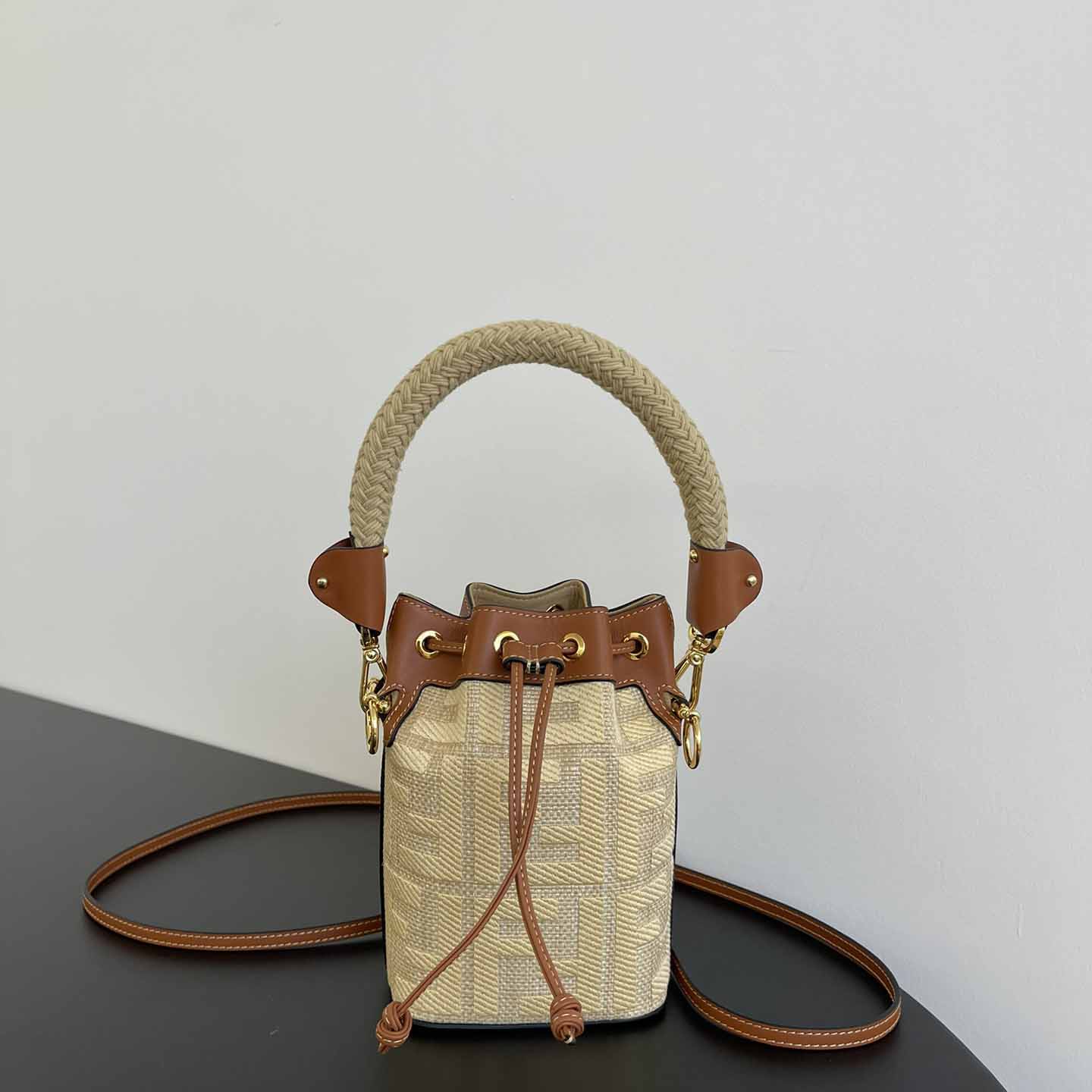 Fendi Mon Tresor Natural Straw Mini-bag With FF Embroidery - FashionPlug