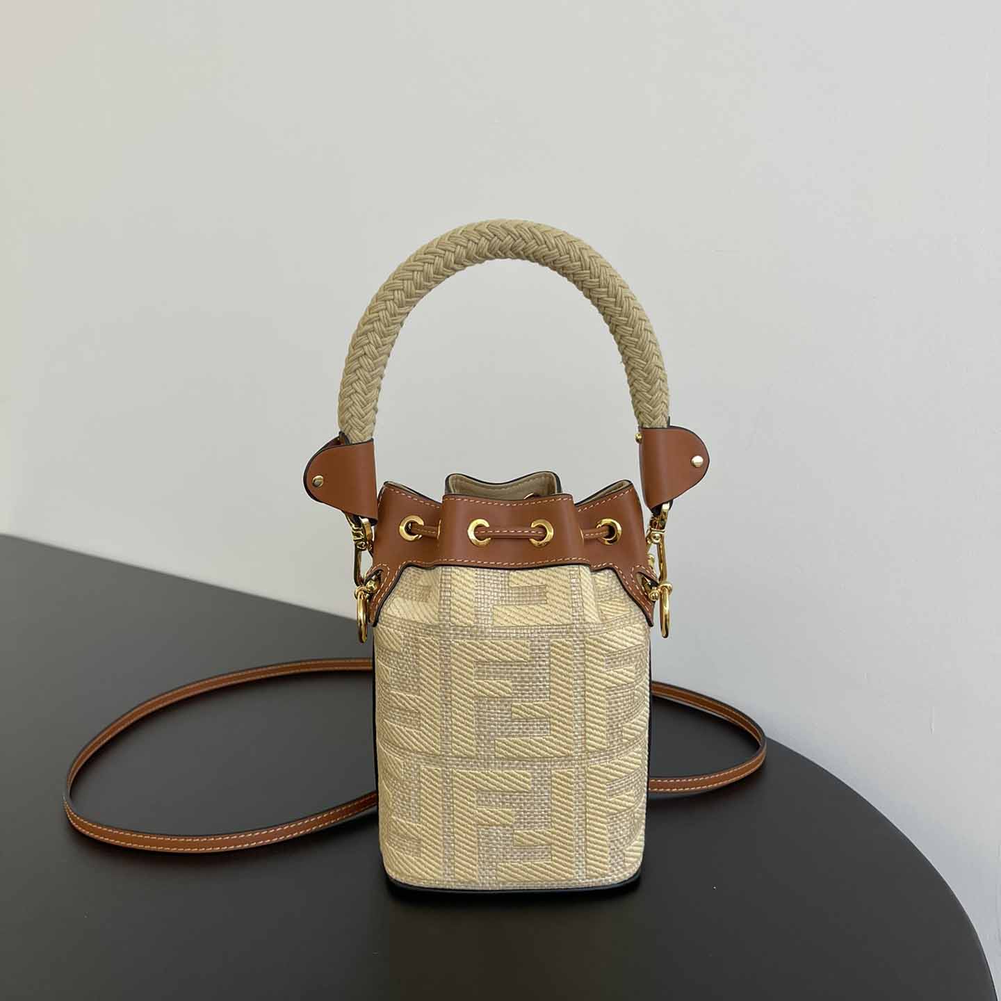 Fendi Mon Tresor Natural Straw Mini-bag With FF Embroidery - FashionPlug