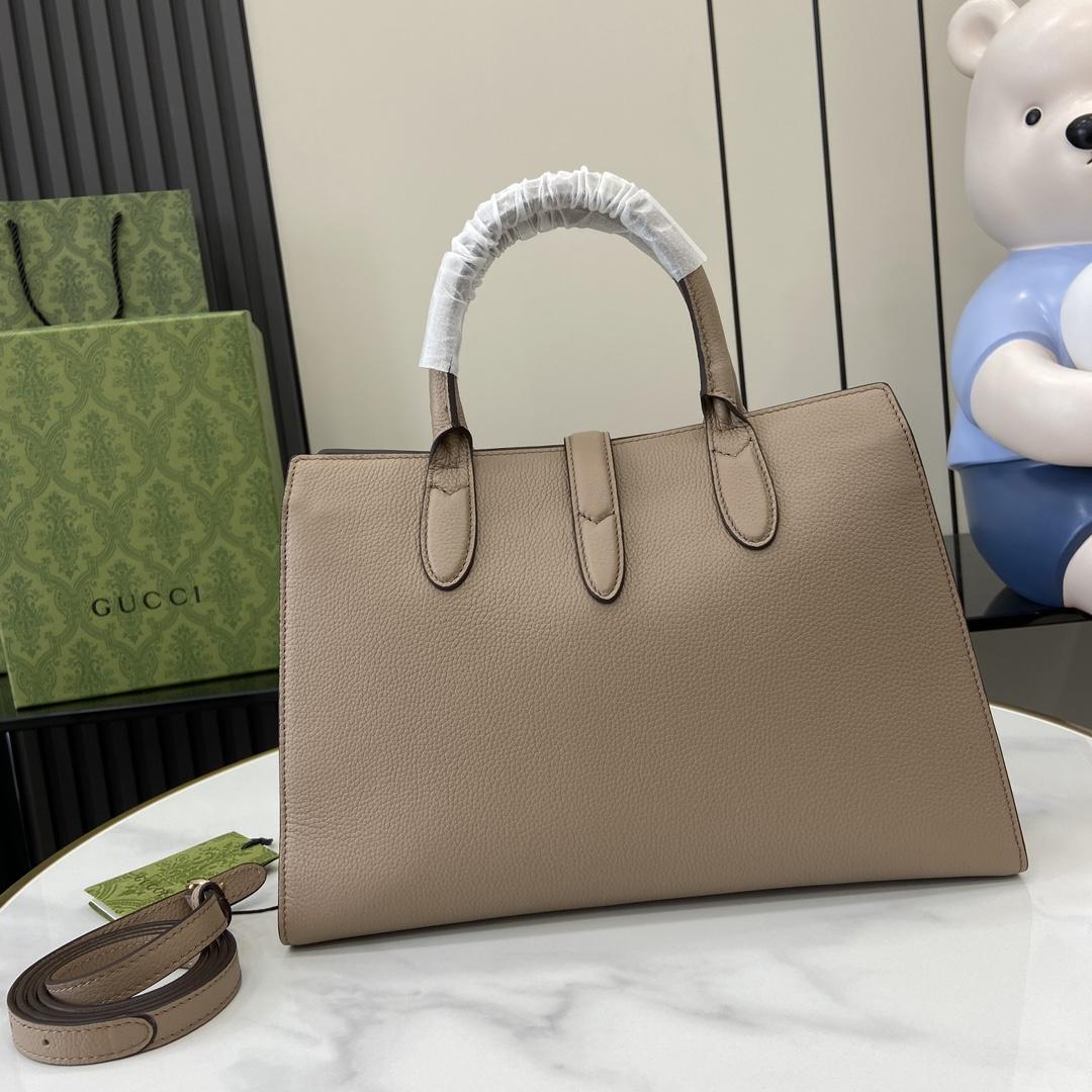 Gucci Medium Tote Bag With Hook Closure - FashionPlug