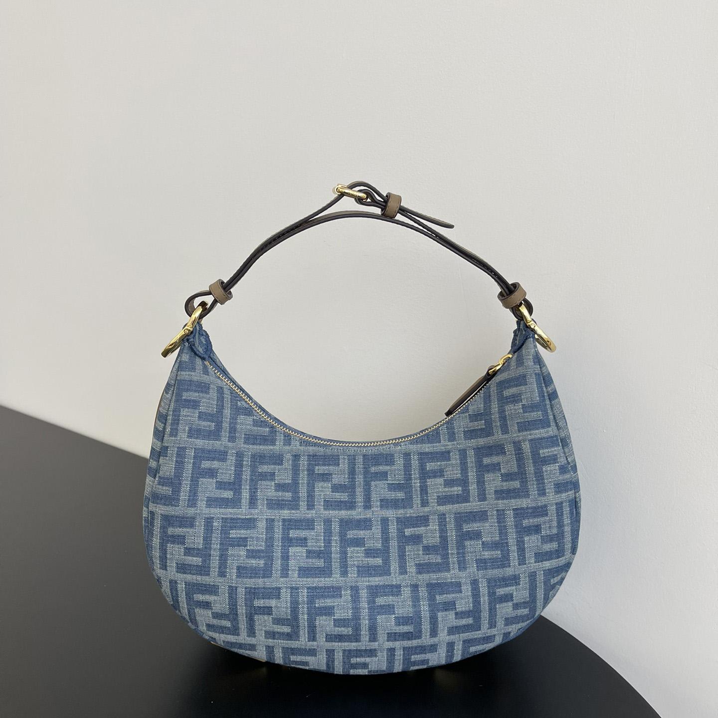 Fendi Fendigraphy Small Light Blue FF Denim Fabric Bag - FashionPlug