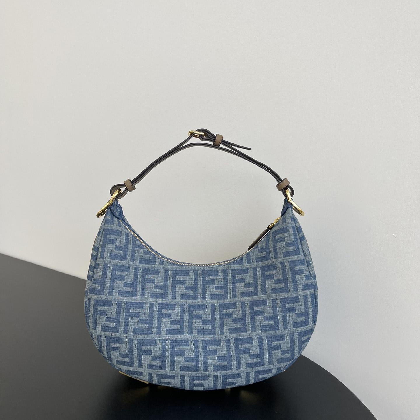 Fendi Fendigraphy Small Light Blue FF Denim Fabric Bag - FashionPlug
