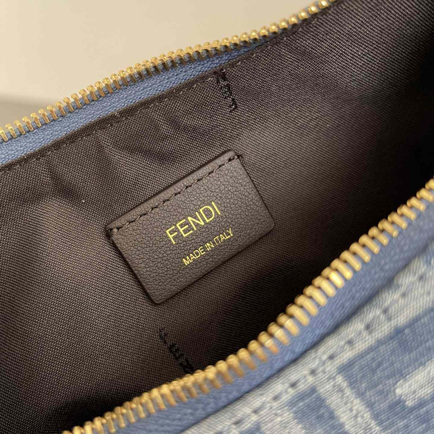 Fendi Fendigraphy Small Light Blue FF Denim Fabric Bag - FashionPlug