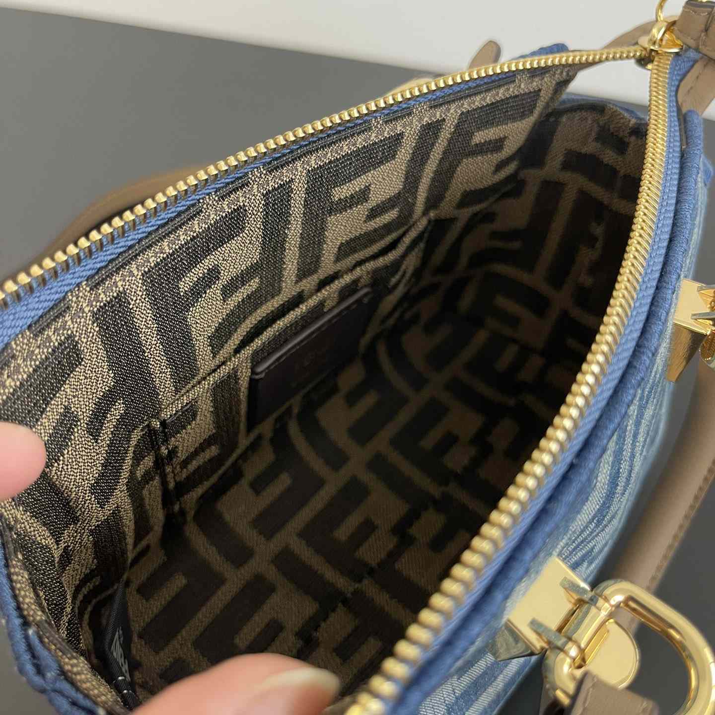 Fendi By The Way Mini Light blue FF Denim Fabric Mini Bag - FashionPlug
