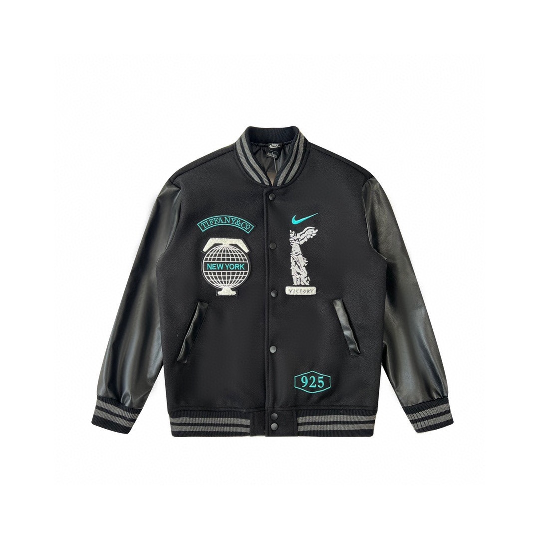 Tiffany And Co Nike Black Varsity Bomber Jacket - FashionPlug