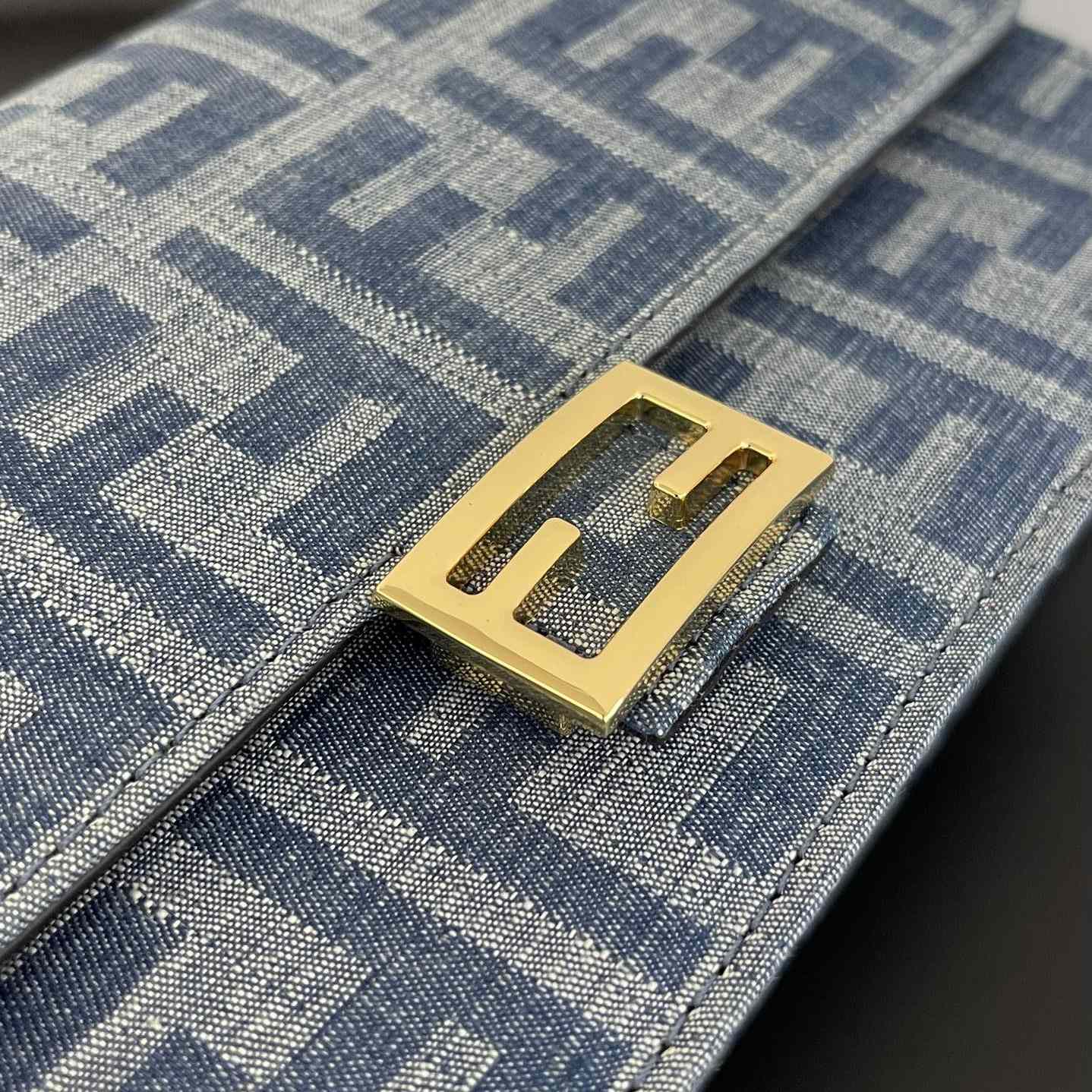 Fendi Wallet On Chain Baguette Light Blue FF Denim Fabric Wallet - FashionPlug