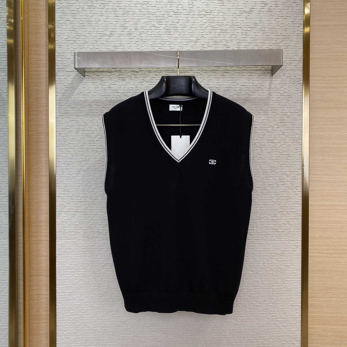 Celine Triomphe V-Neck Wool Sweater Vest - FashionPlug