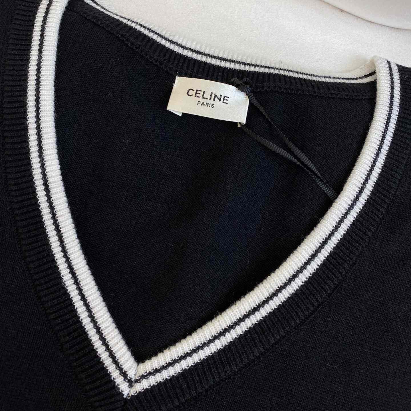 Celine Triomphe V-Neck Wool Sweater Vest - FashionPlug