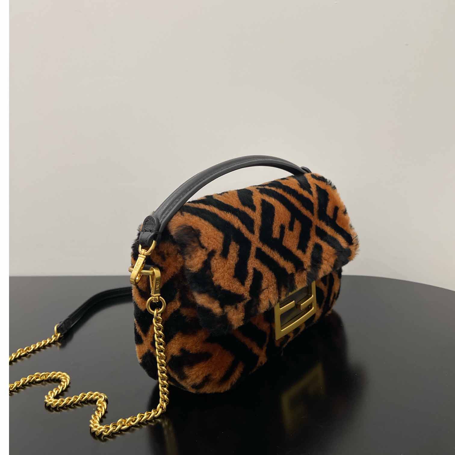 Fendi Mini Baguette Brown Sheepskin Bag - FashionPlug