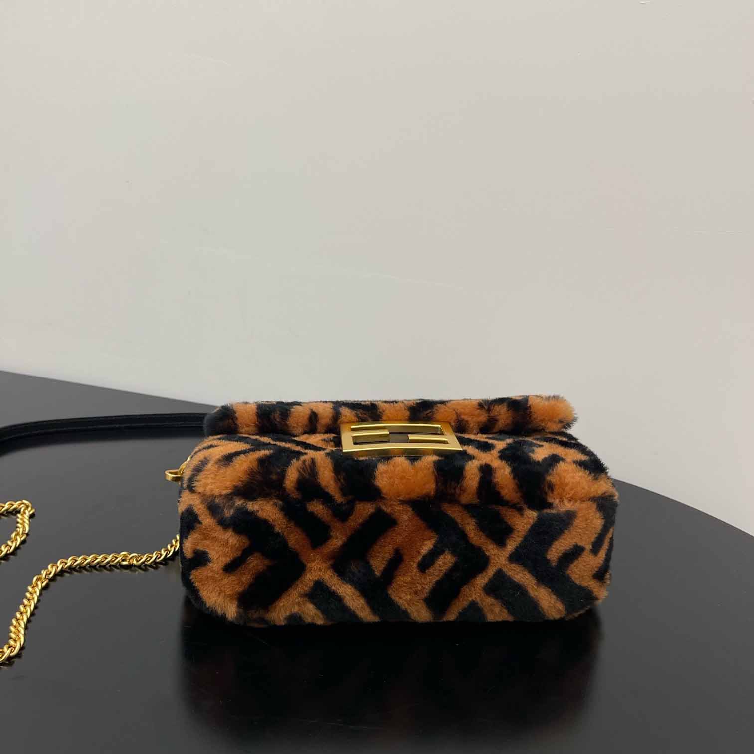 Fendi Mini Baguette Brown Sheepskin Bag - FashionPlug