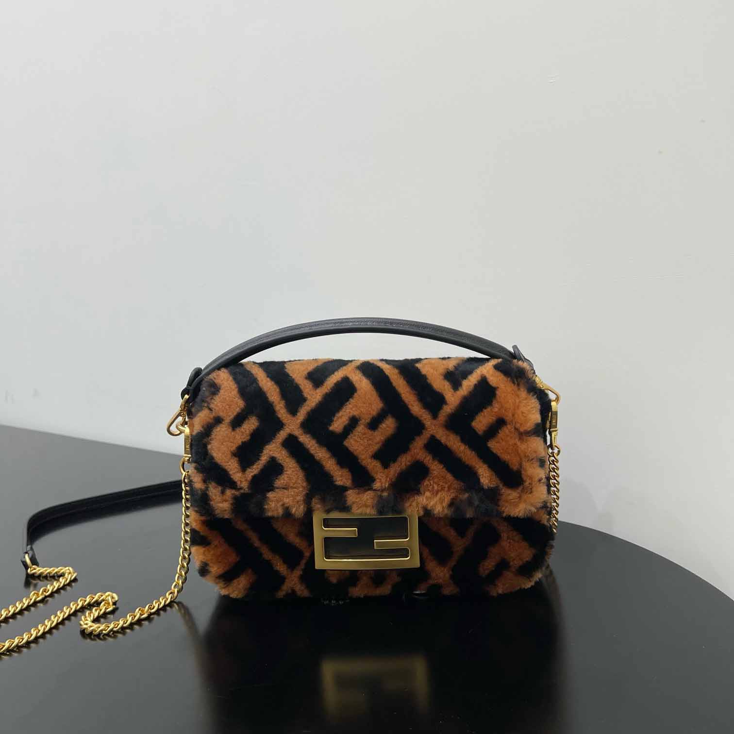 Fendi Mini Baguette Brown Sheepskin Bag - FashionPlug