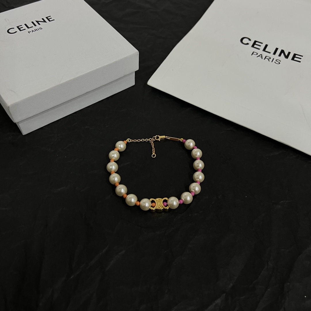 Celine Plage Pearl Bracelet In Brass With Gold Finish And Resin - FashionPlug
