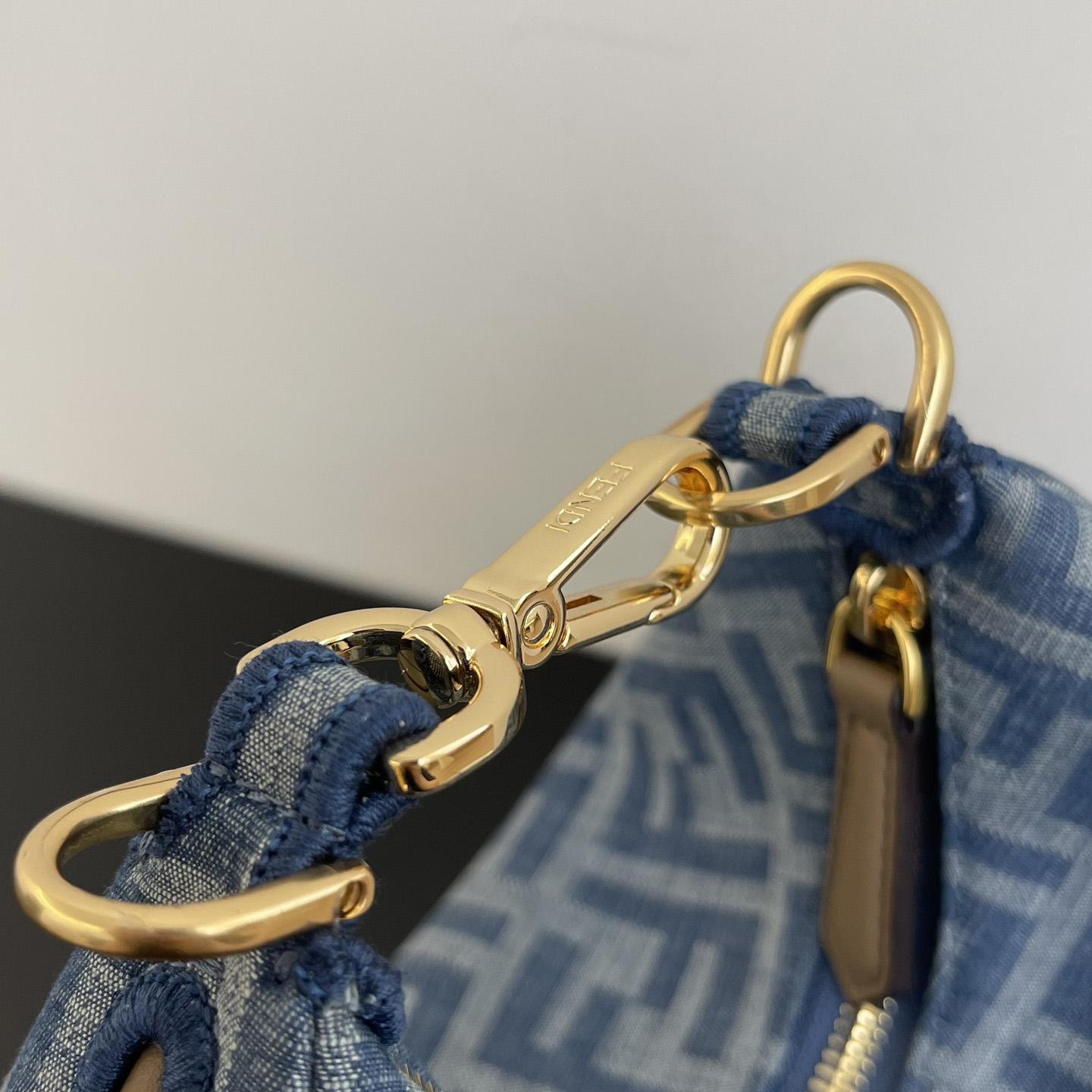 Fendi Women's Blue Graphy Mini Ff Denim & Leather Hobo Bag  - FashionPlug