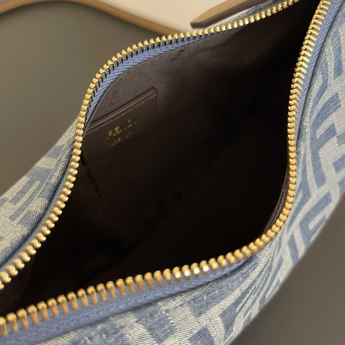 Fendi Women's Blue Graphy Mini Ff Denim & Leather Hobo Bag  - FashionPlug