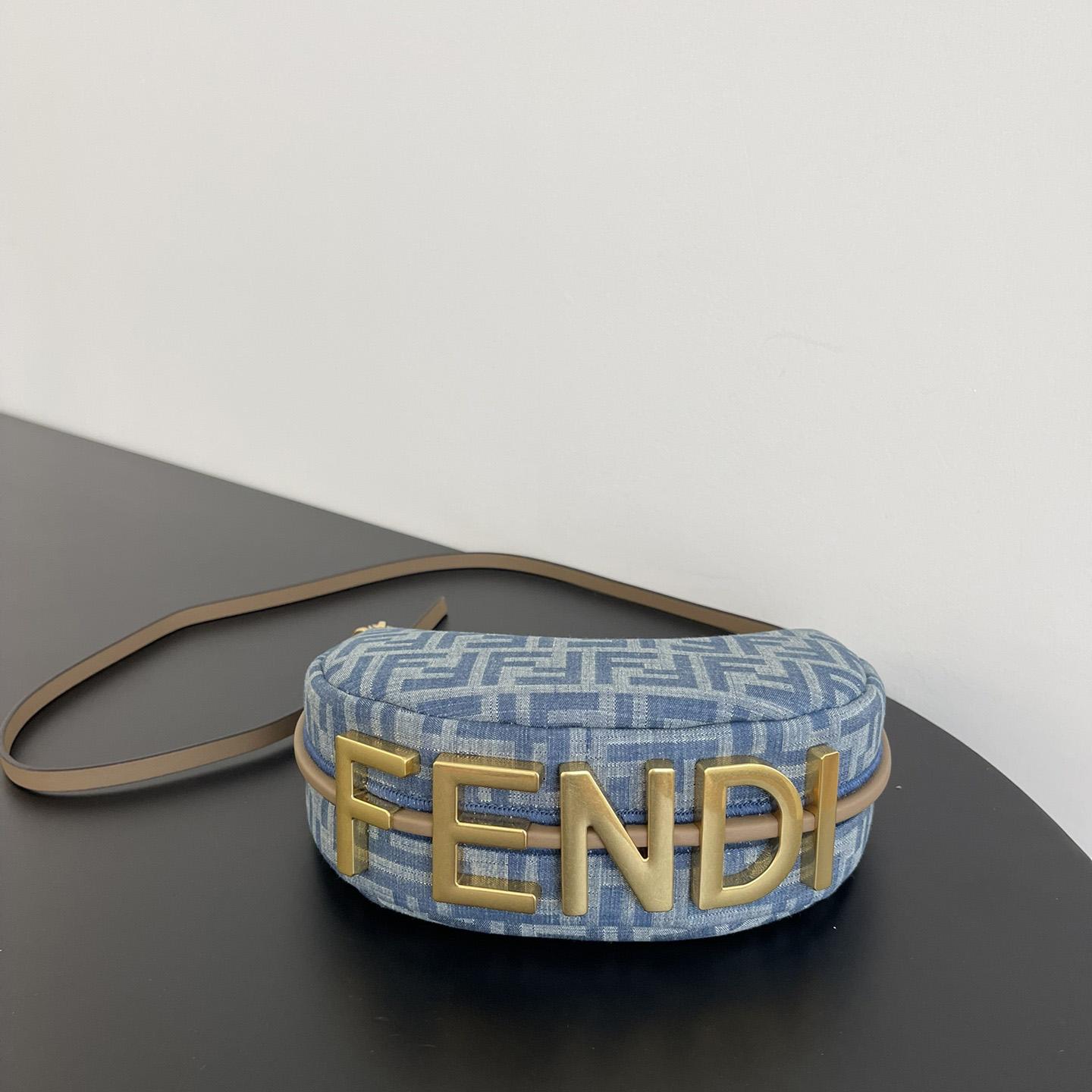 Fendi Women's Blue Graphy Mini Ff Denim & Leather Hobo Bag  - FashionPlug