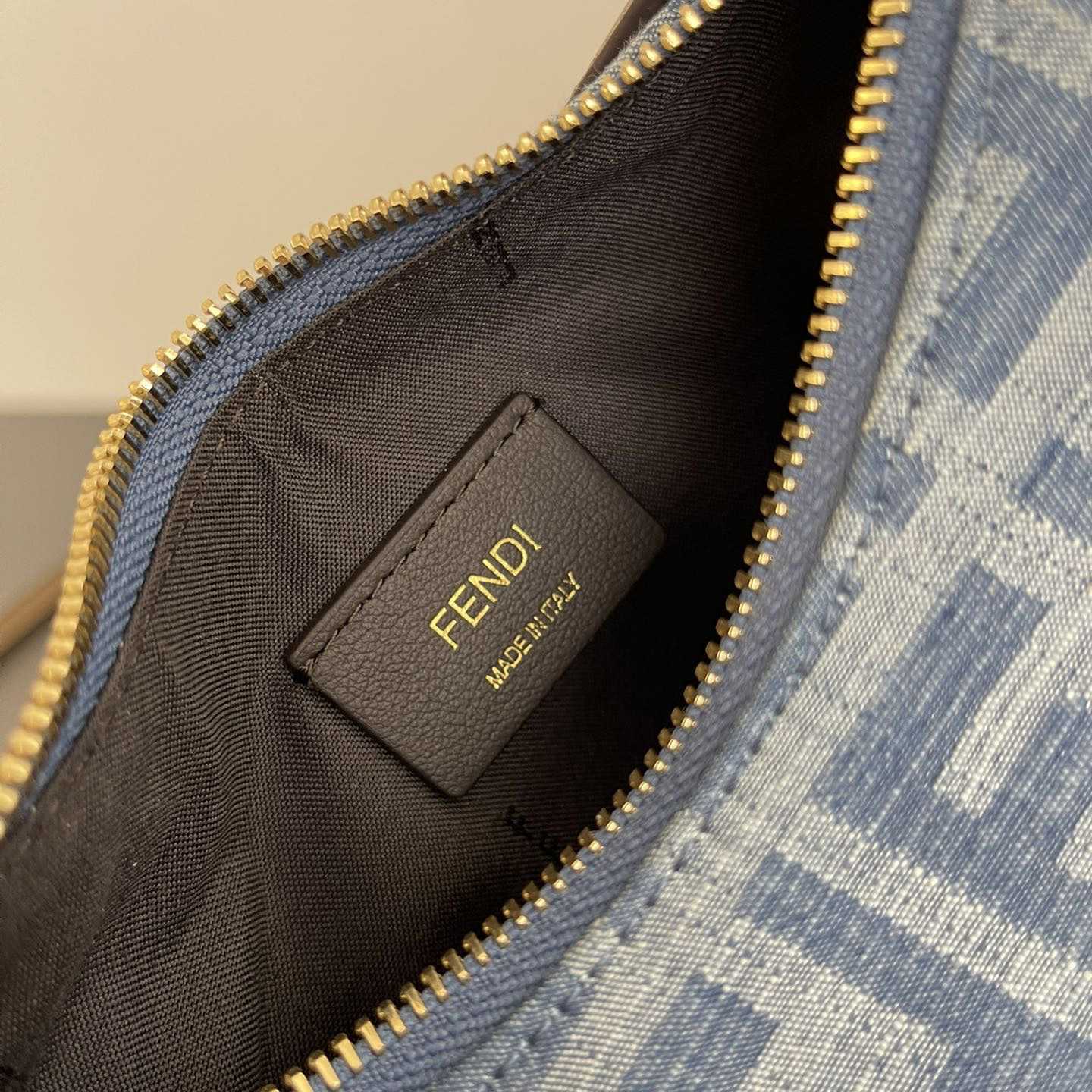 Fendi Women's Blue Graphy Mini Ff Denim & Leather Hobo Bag  - FashionPlug