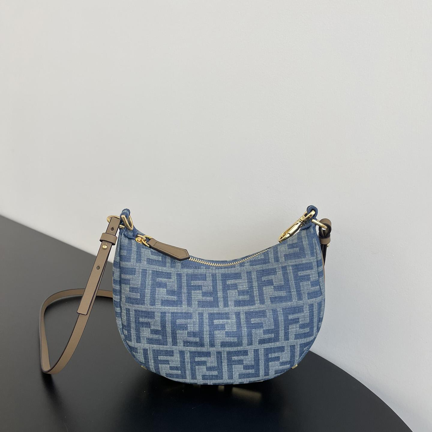 Fendi Women's Blue Graphy Mini Ff Denim & Leather Hobo Bag  - FashionPlug