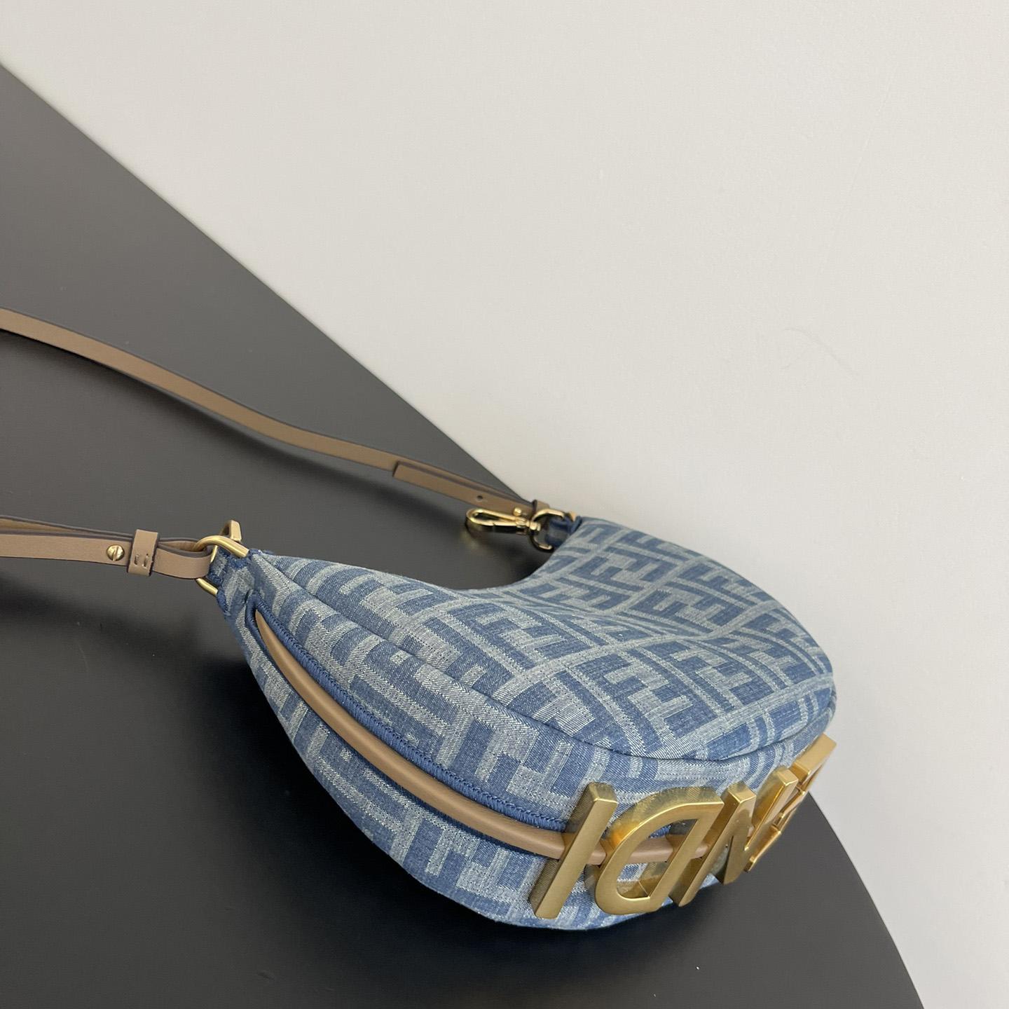 Fendi Women's Blue Graphy Mini Ff Denim & Leather Hobo Bag  - FashionPlug