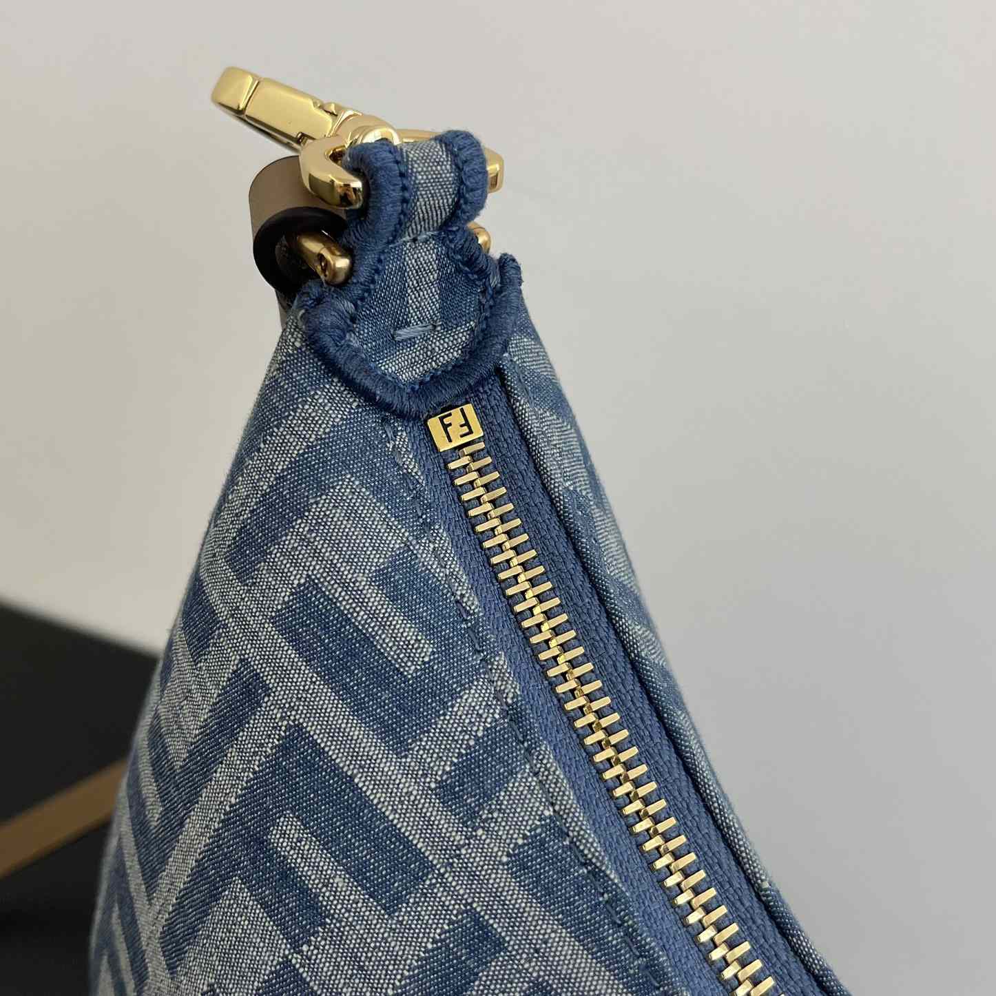 Fendi Women's Blue Graphy Mini Ff Denim & Leather Hobo Bag  - FashionPlug
