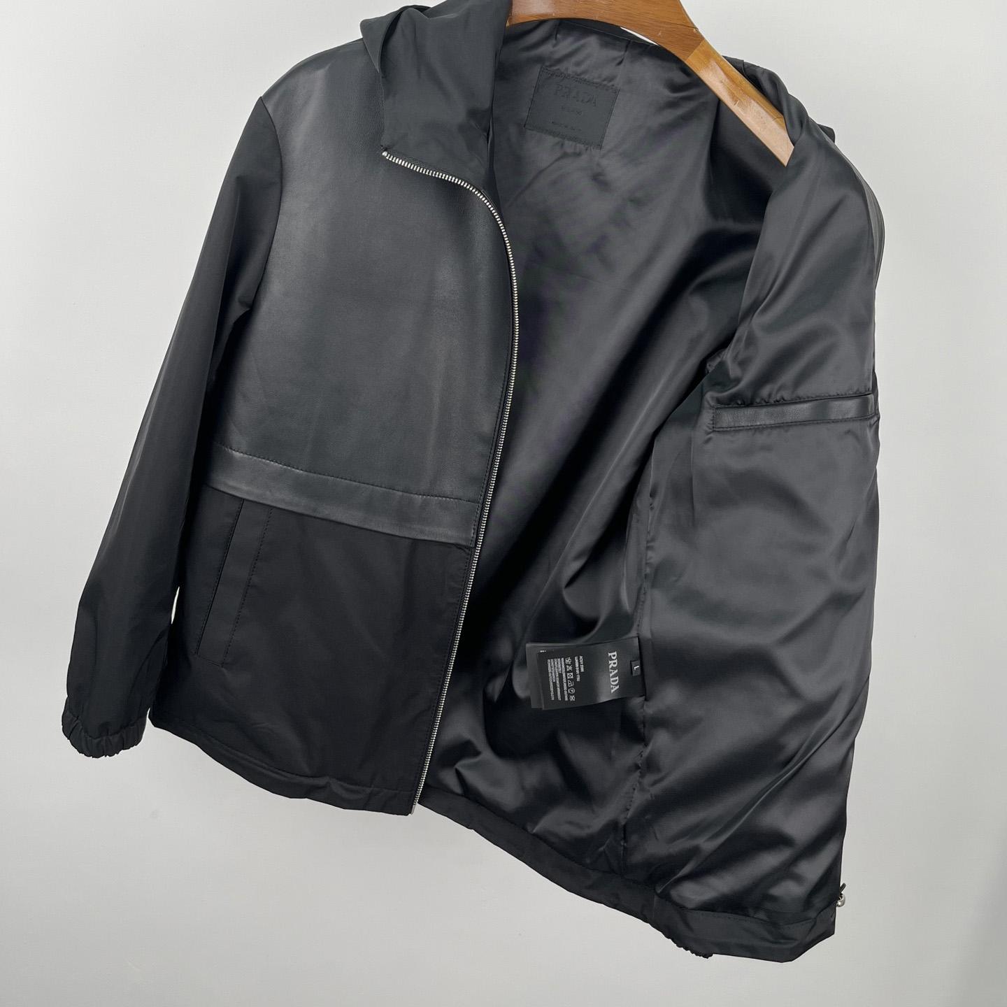 Prada Silk And Leather Blouson Jacket - FashionPlug