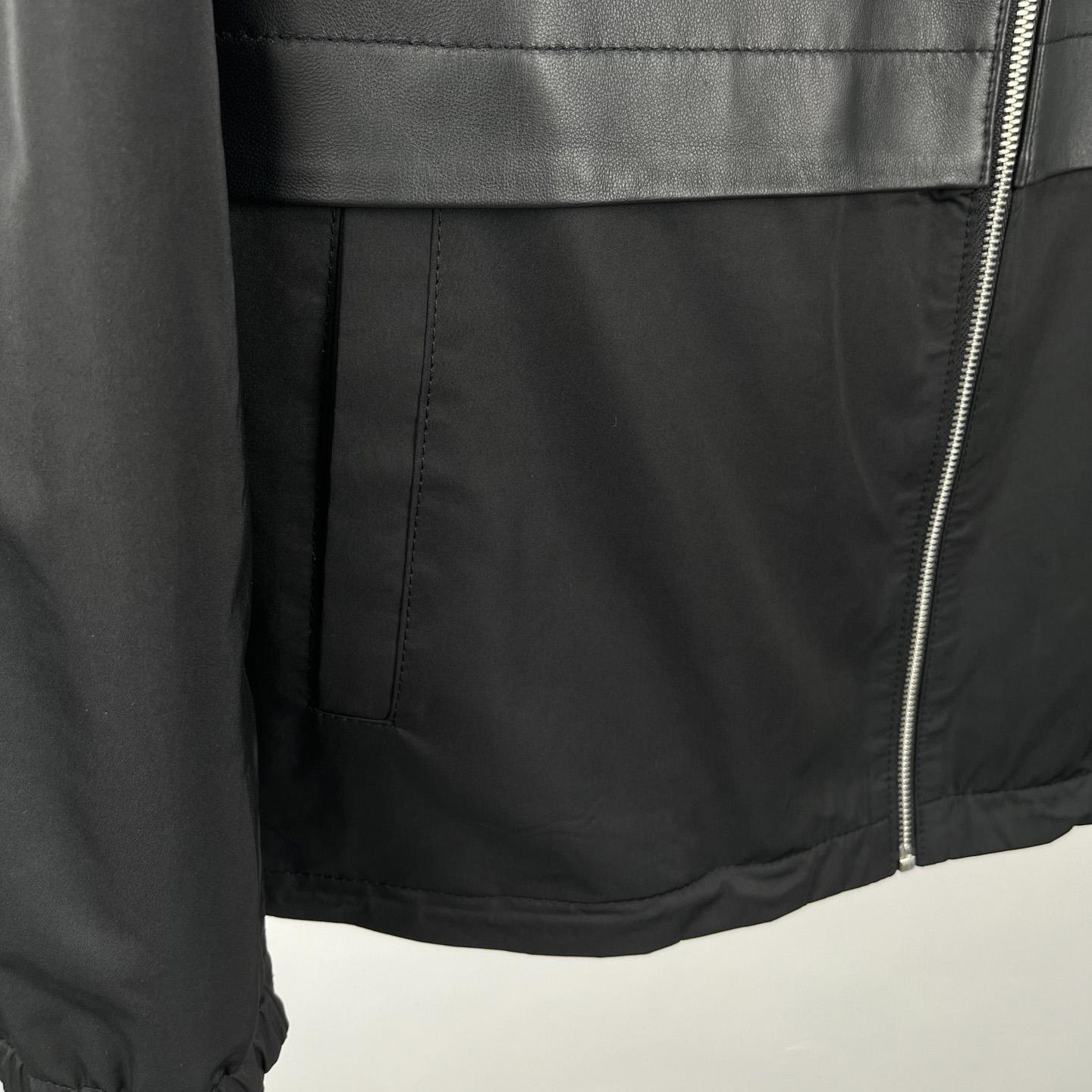 Prada Silk And Leather Blouson Jacket - FashionPlug