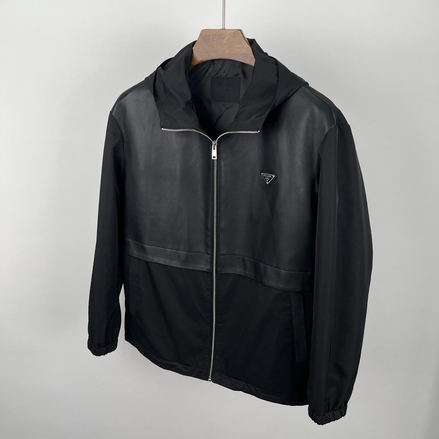 Prada Silk And Leather Blouson Jacket - FashionPlug