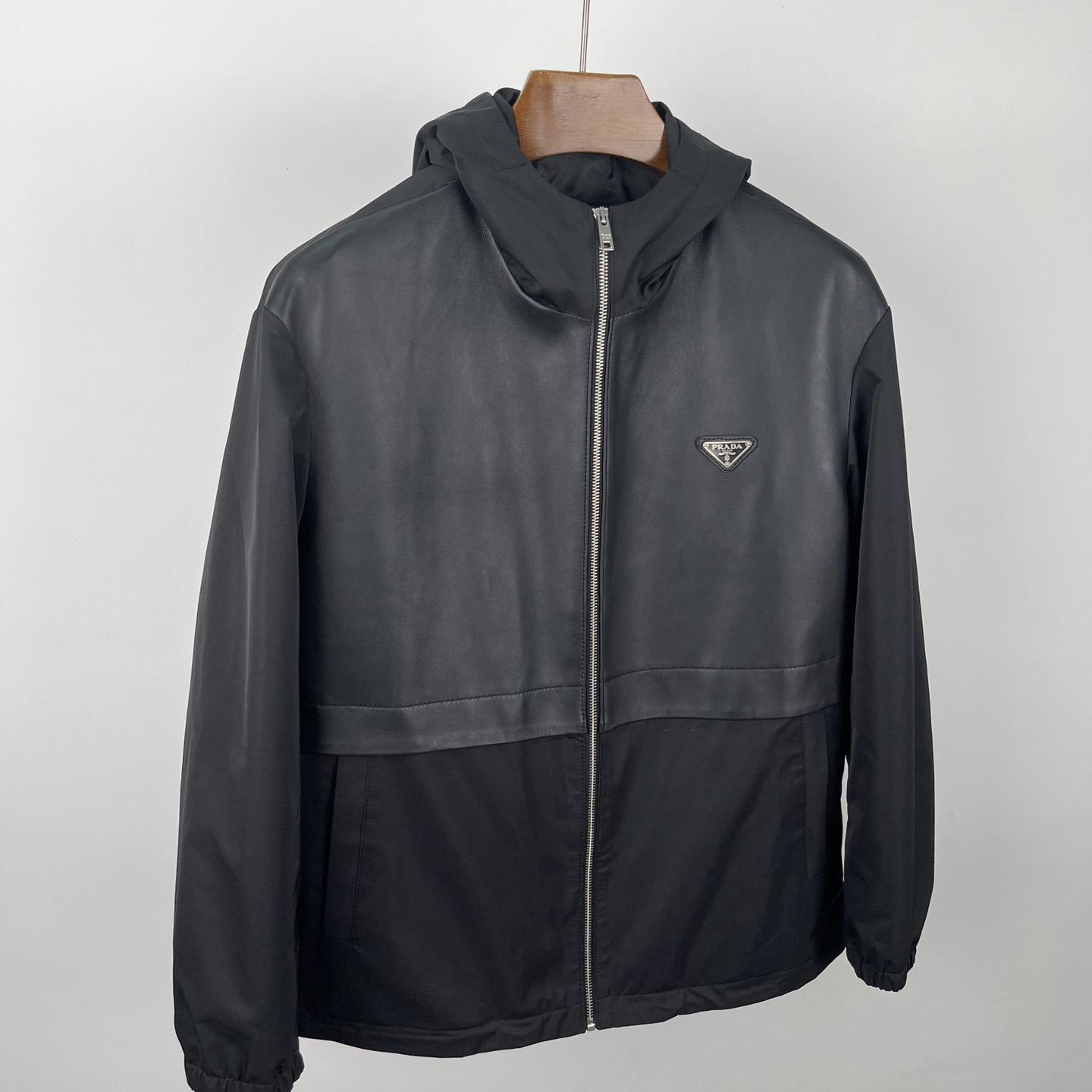 Prada Silk And Leather Blouson Jacket - FashionPlug