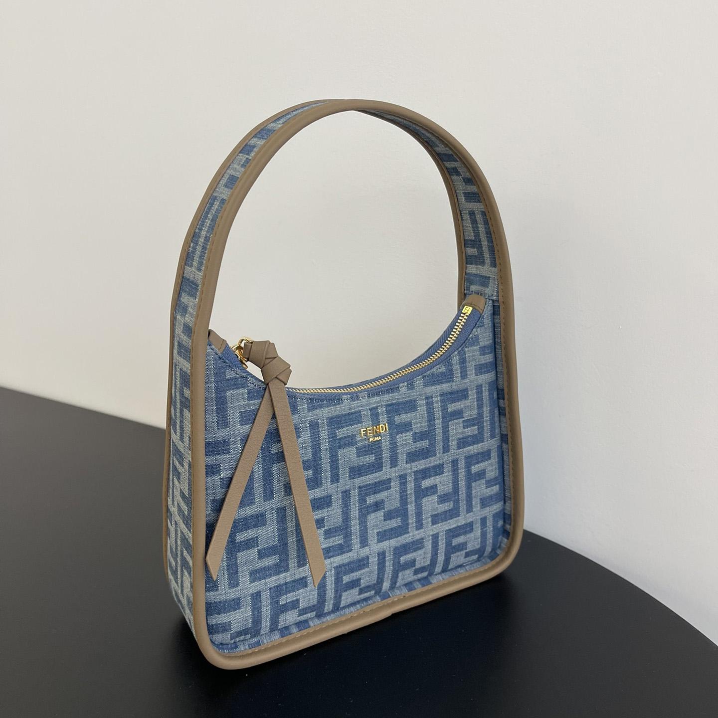 Fendi Mini Fendessence Light Blue FF Denim Fabric Mini Bag - FashionPlug