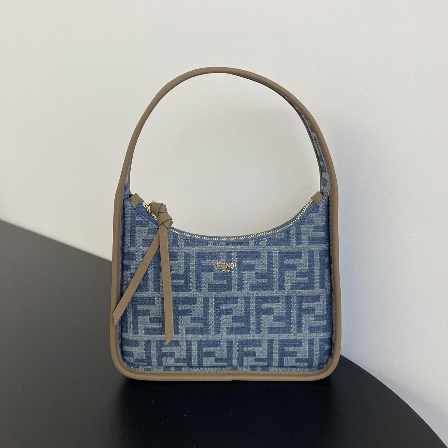 Fendi Mini Fendessence Light Blue FF Denim Fabric Mini Bag - FashionPlug