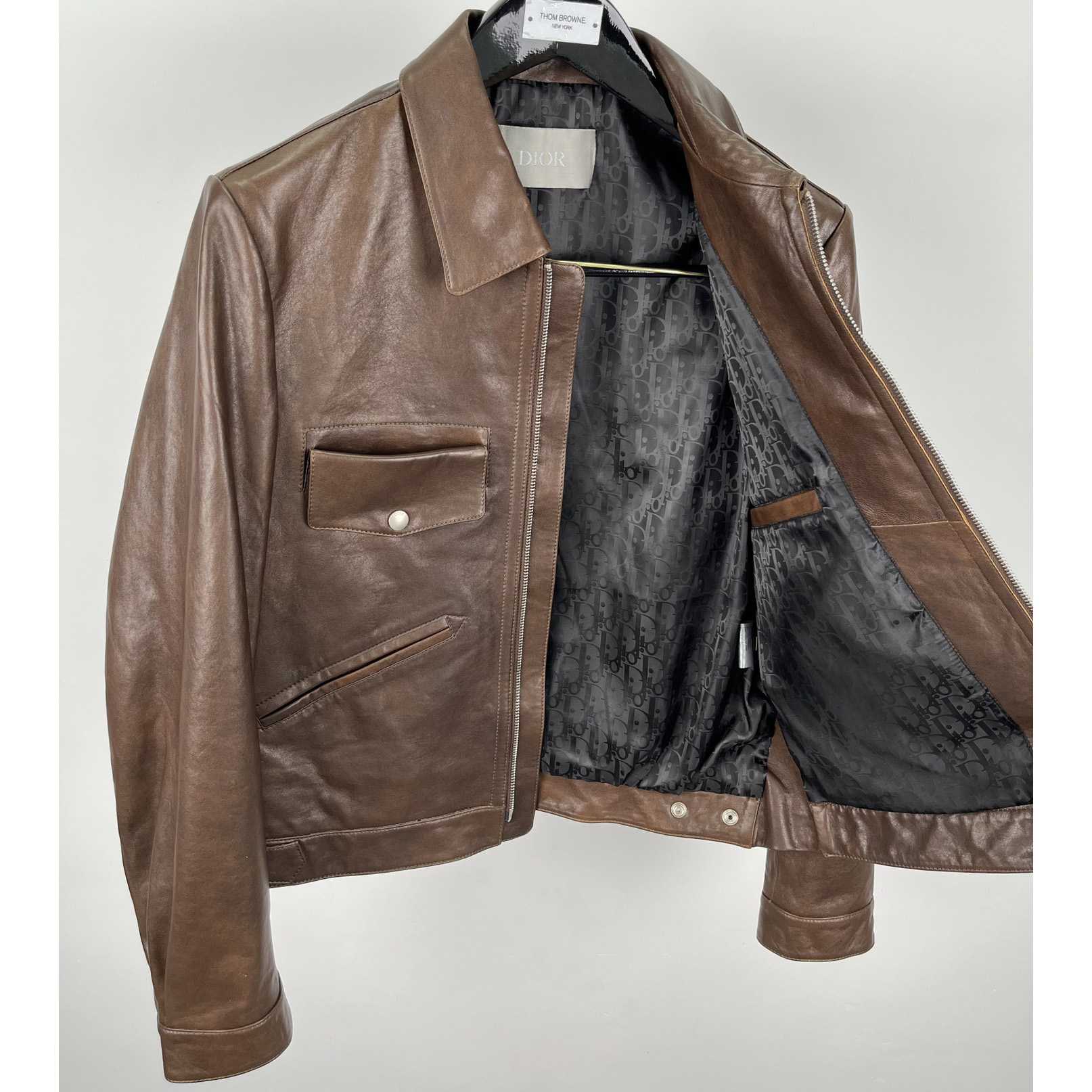 Dior Zipped Jacket Brown Napa Calfskin - FashionPlug