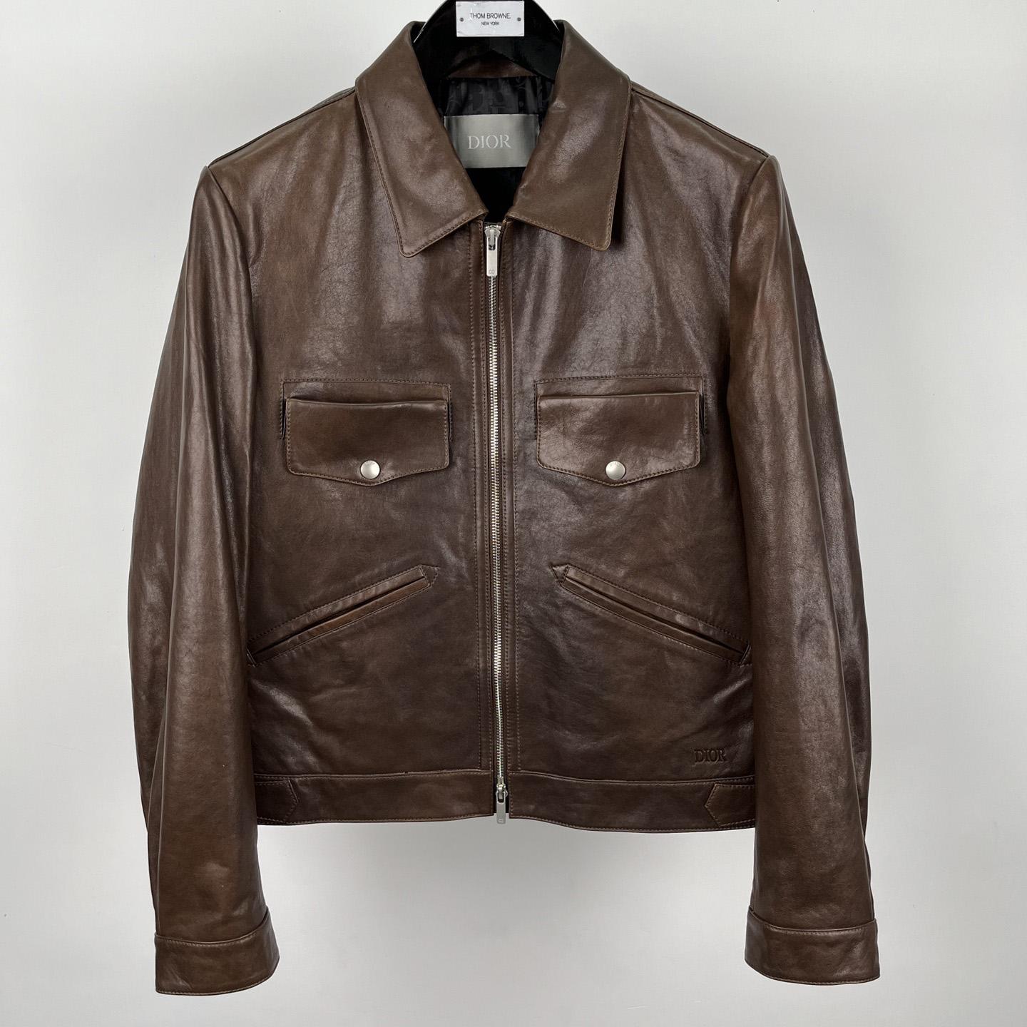 Dior Zipped Jacket Brown Napa Calfskin - FashionPlug