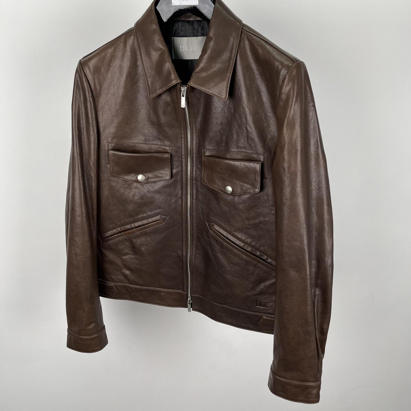 Dior Zipped Jacket Brown Napa Calfskin - FashionPlug