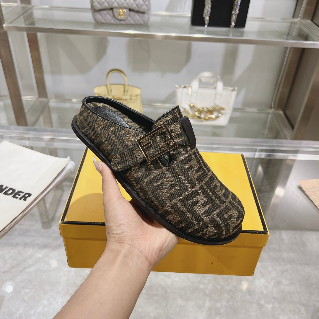 Fendi Feel Brown Fabric Sabots - FashionPlug