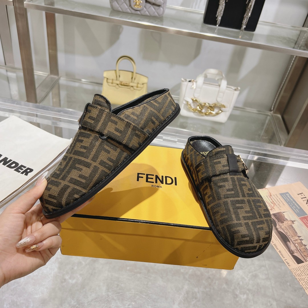 Fendi Feel Brown Fabric Sabots - FashionPlug