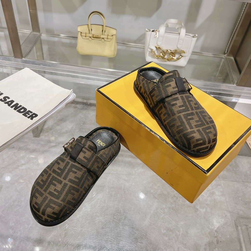 Fendi Feel Brown Fabric Sabots - FashionPlug